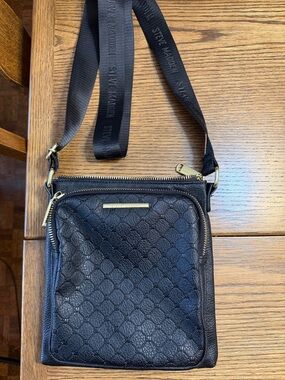 Steve Madden Black Quilted Crossbody Messenger Bag with Branded Strap